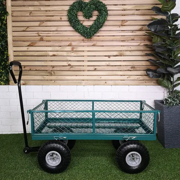 Image of Heavy Duty Green Metal Garden Festival Cart Truck Trolley Wheelbarrow