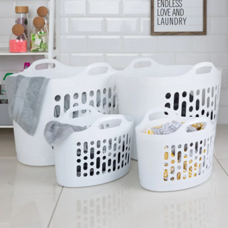 Image of Wham 4 Piece Plastic Flexi Basket Set (2 X 8L/2 X 50L) Ice White