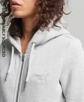Image of Superdry Womens Organic Cotton Vintage Logo Embroidered Zip Hoodie Light Grey / Glacier Grey Marl - Size: 18