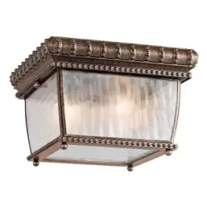 Image of Venetian Rain 2 Light Outdoor Flush Mount Ceiling Light Brushed Bronze IP44, E14