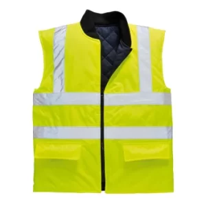 Image of Oxford Weave 300D Class 2 Reversible Hi Vis Bodywarmer Yellow 5XL