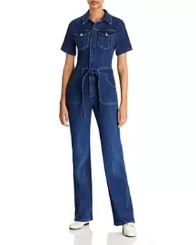 Image of Frame Le Flare de Francois Denim Jumpsuit in Lemmie
