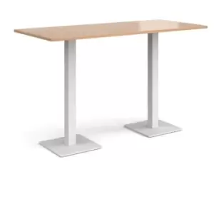 Image of Brescia rectangular poseur table with flat square white bases 1800mm x 800mm - beech