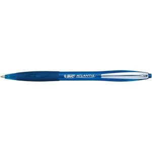 Image of Bic Atlantis Retractable Ballpoint Pen with Rubber Grip Blue Pack of 12 Pens