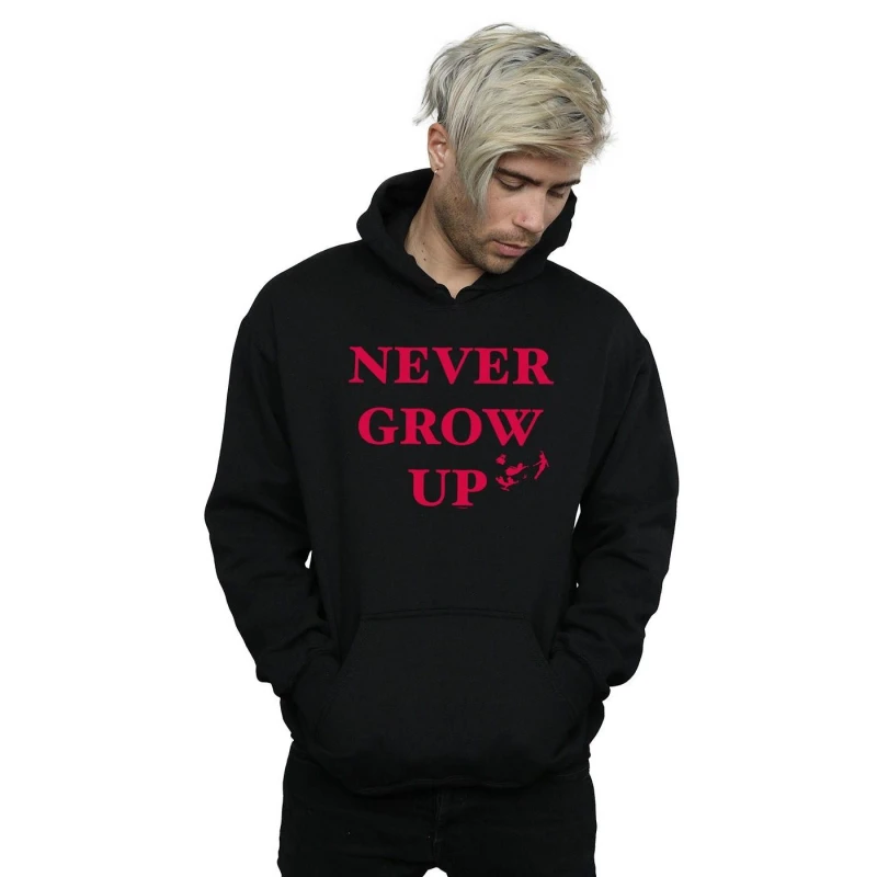 Image of Disney Men Peter Pan Never Grow Up Hoodie in Black Size: Small Black S Male 5057981508587
