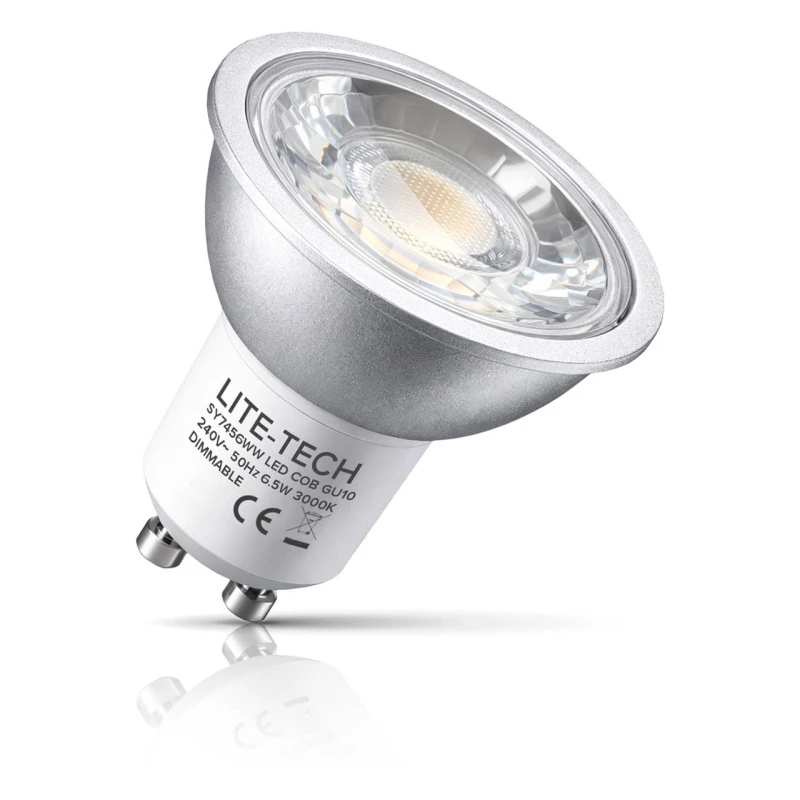Image of Lite-Tech LED GU10 Spotlight Bulbs 6.5W Dim Warm White 3000K Halogen Replacement COB (10 Pack)