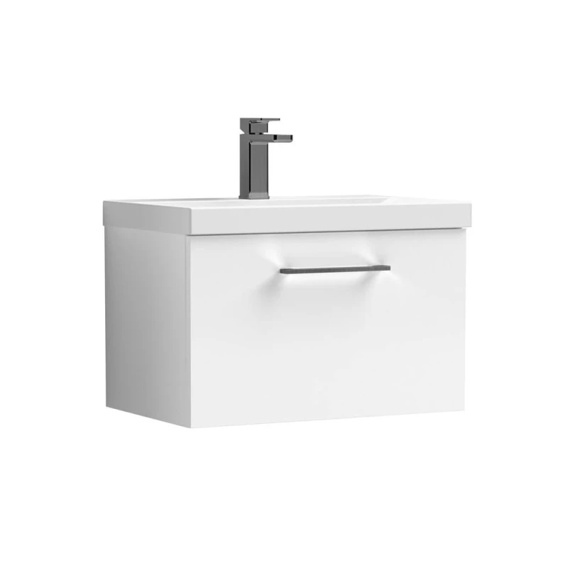 Image of Balterley 600mm Wall Hung 1 Drawer Vanity Basin Unit, Gloss White, Pewter Handle in White White Unisex