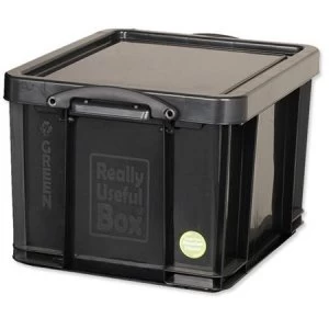 Image of Really Useful 42L Recycled Plastic Stackable Storage Box Black with Lid and Clip Lock Handles