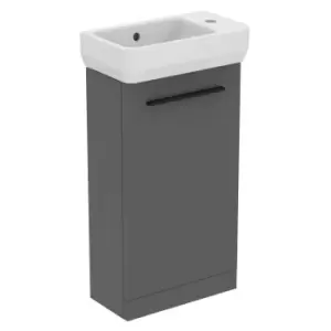 Image of Ideal Standard I.life S Matt Quartz Grey Freestanding Guest Unit, 45Cm Right Hand Taphole Guest Basin And Black Handle Pack
