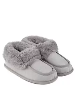 Image of TOTES Isotoner Ladies Moccasin Bootie Slippers - Grey, Size 5, Women