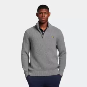 Image of Lyle & Scott Mens Ribbed Quarter Zip Jumper - Mid Grey Marl - S