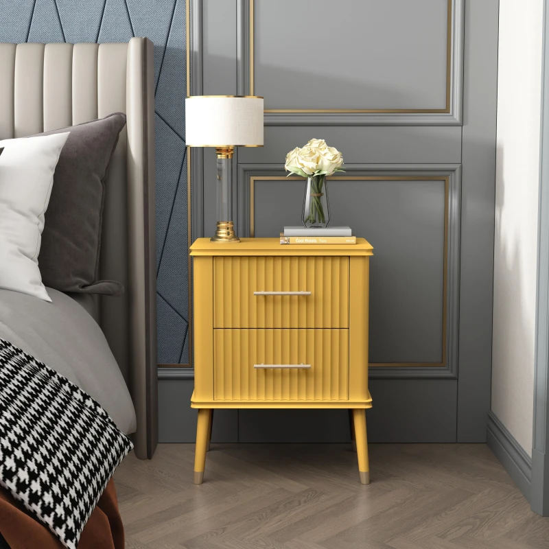 Image of Cabinet Bits Cozzano 2 Drawer Bedside Table in Mustard Mustard Unisex