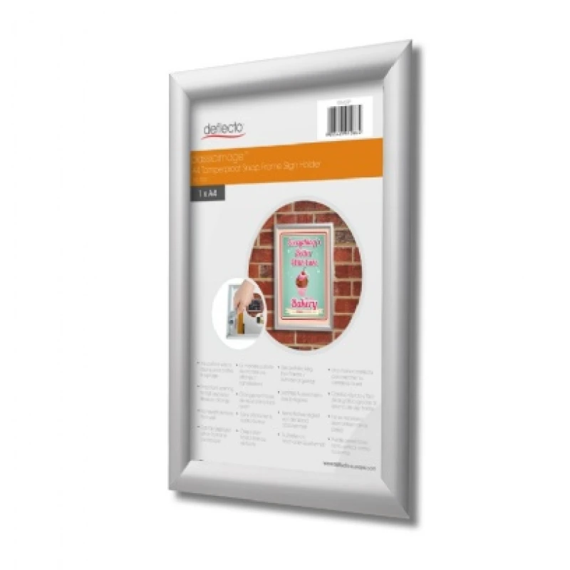 Image of Deflecto A4 Tamper Proof Snap Frame with 25mm profile Silver