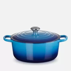 Image of Le Creuset Signature Cast Iron Round Casserole Dish - 28cm - Azure Blue