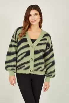 Image of Green Zebra Intarsia Button Up Cardigan