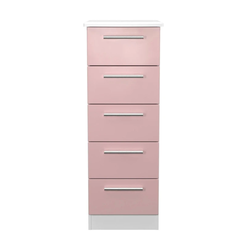 Image of Ready Assembled Matt Pink & White 5 Drawer Chest Of Drawers (H)1075mm (W)395mm (D)415mm