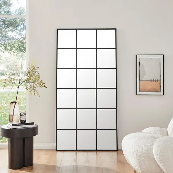 Image of FurnitureboxUK Yoko Large Full Length Black Industrial Frame Window Wall Mirror Black