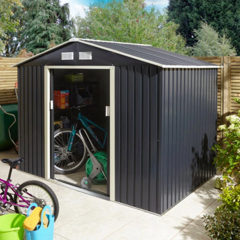 Image of Rowlinson Trentvale 8X6 Metal Apex Shed Dark Grey With Foundation Kit, Grey TV86APXDGFKI
