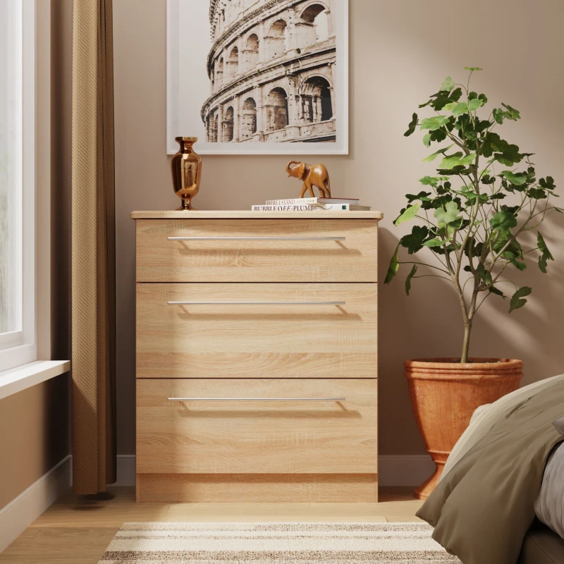 Image of Welcome Furniture Ready Assembled Sherwood 3 Drawer Deep Chest In Bardolino Oak SHE049BO