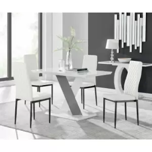 Image of Monza 4 White/Grey Dining Table & 4 White Milan Black Leg Chairs - White