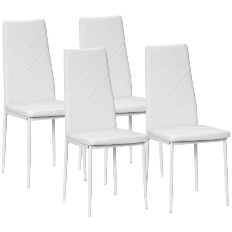 Image of HOMCOM HOMCOM Modern Dining Chairs Set of 4, Faux Leather Upholstered Kitchen Chairs in White White One Size Unisex 5063603034136