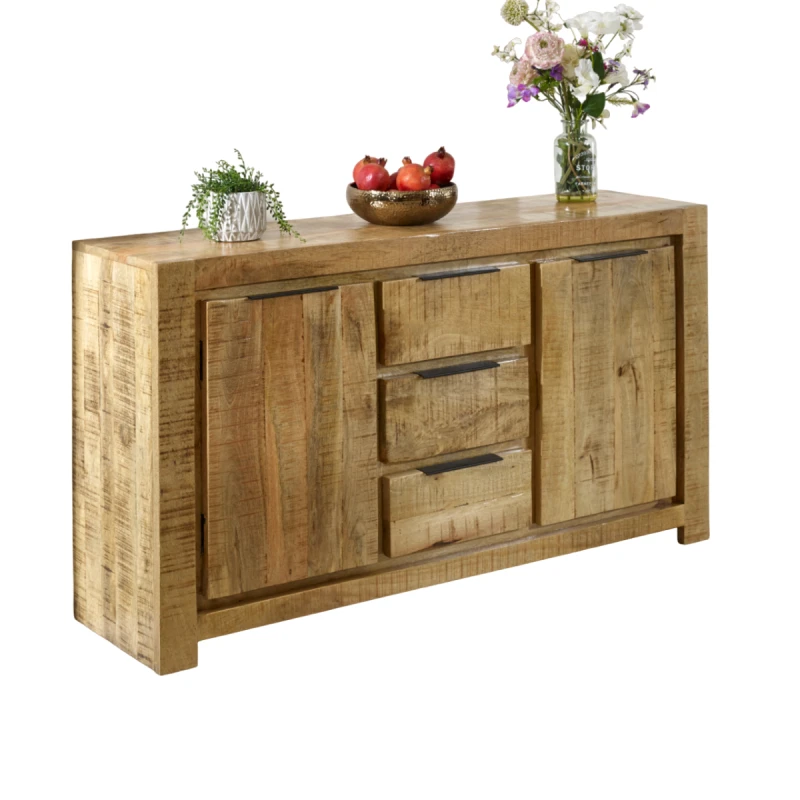 Image of Indian Hub Surrey Solid Wood Large Sideboard 2 Door 3 Drawer