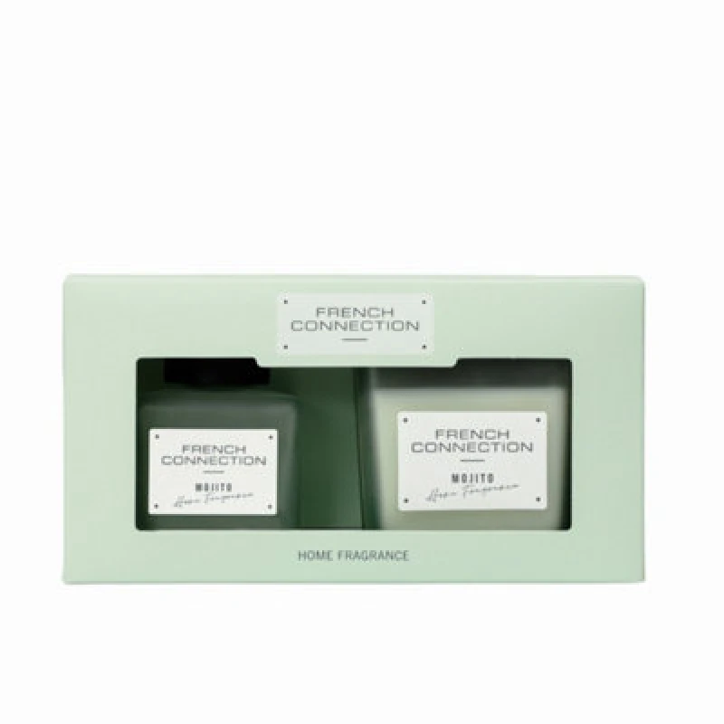 Image of French Connection French Connection Mango Mojito 220G Candle and 100ml Reed Diffuser Gift Set Square Design in Light Green Size: 2 Pack Light Green