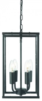 Image of 4 Light Ceiling Lantern Pendant Matt Black, Glass Panels, E14
