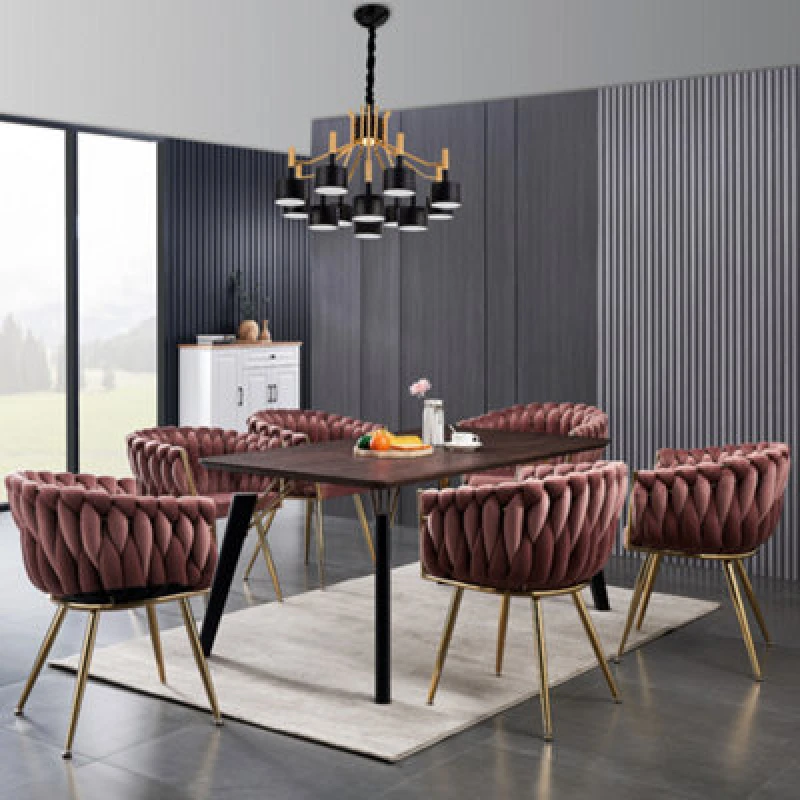 Image of Life Interiors Set of 6 Roma Knot Velvet Armchairs with Gold Metal Legs, Modern Tufted Design for Living Room in Pink Pink Unisex