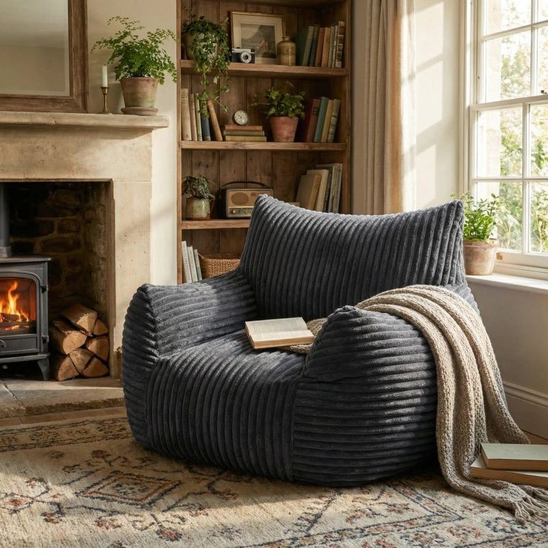 Image of Urban Meuble Plush Corduroy Bean Bag Chair Dark Grey unisex One Size