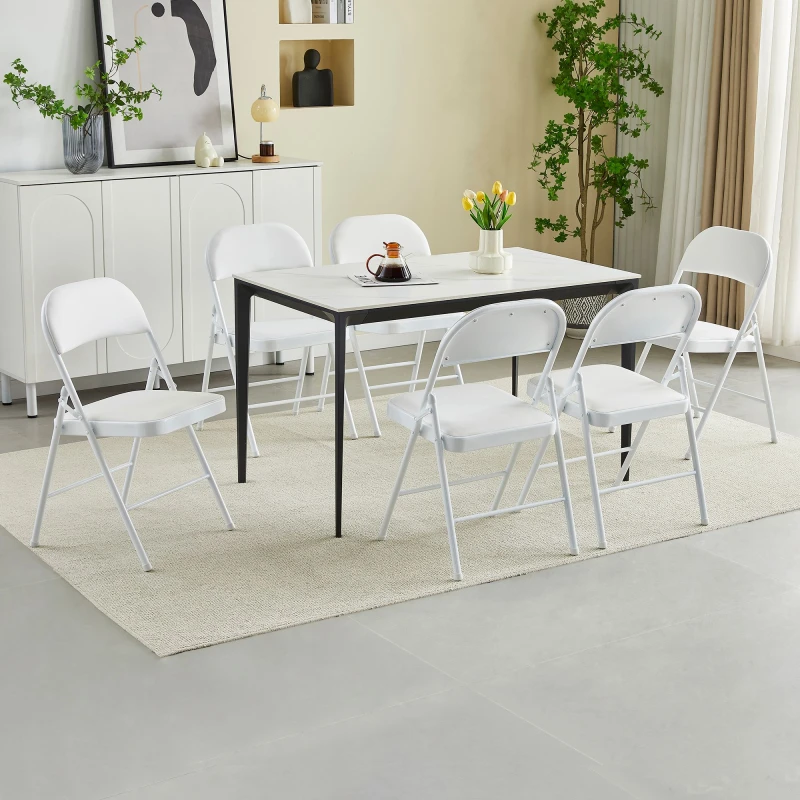 Image of MCC Direct Set of 6 Folding Dining Chairs with Metal Frame and Padded Seats White