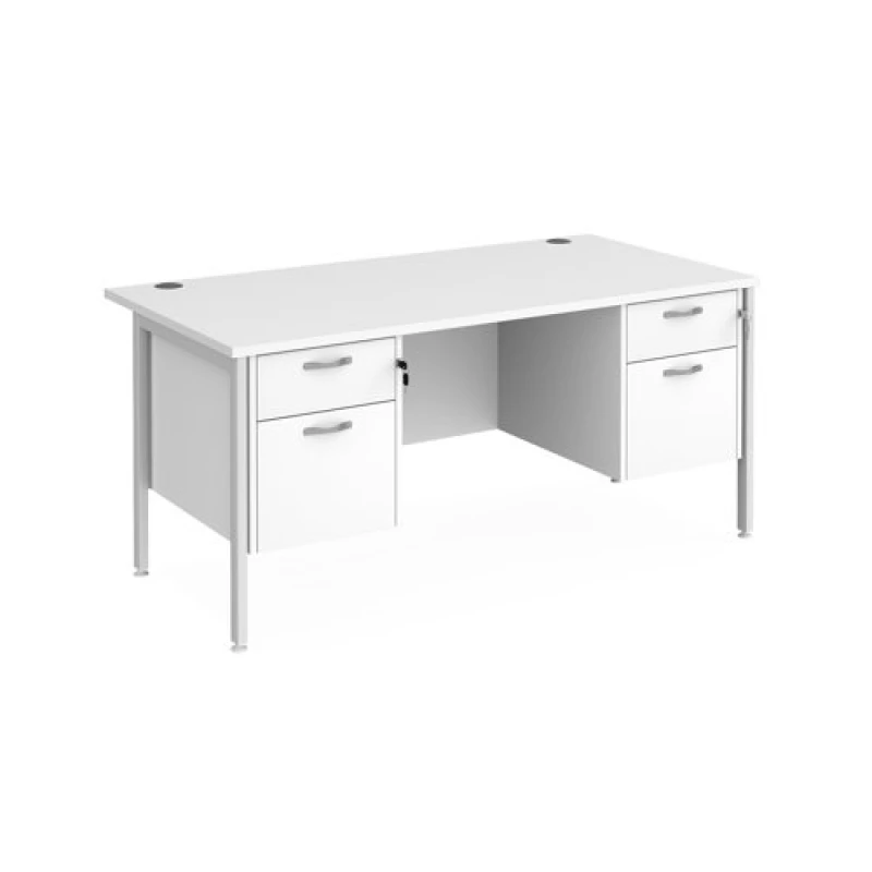 Image of Maestro 25 Office Desk Rectangular Desk 1600mm With Double Pedestal White Top With White Frame 800mm Depth Maestro 25 MH16P22WHWH White MH16P2