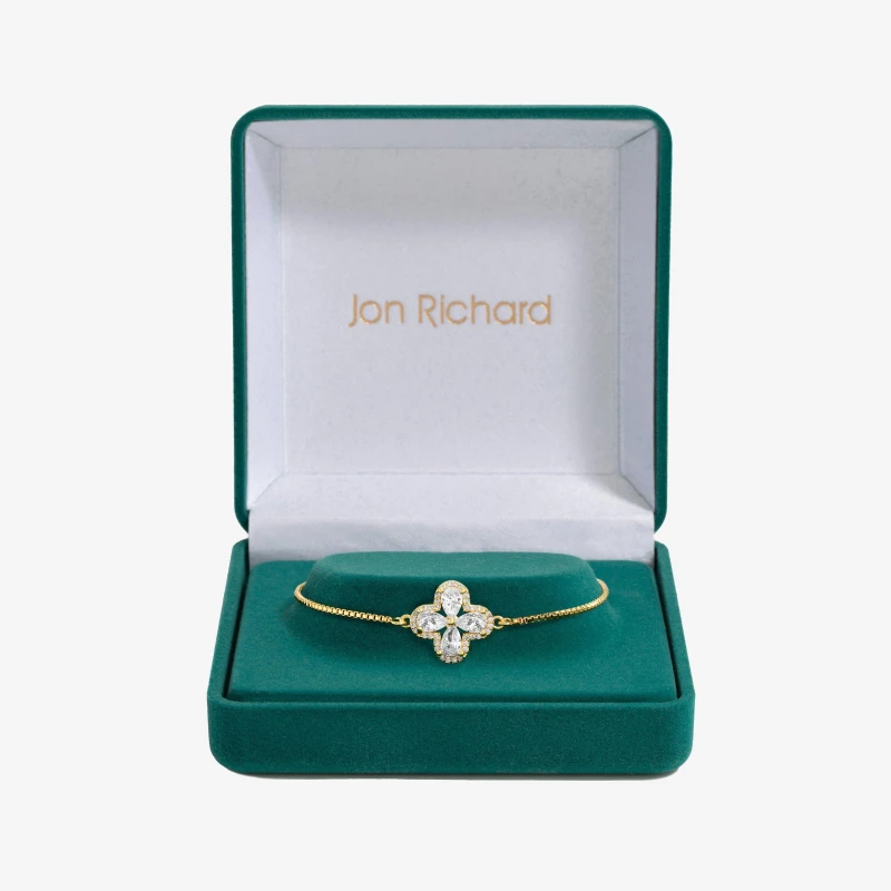 Image of Jon Richard Gold Plated Cubic Zirconia Clover Toggle Bracelet - Gift Boxed Gold