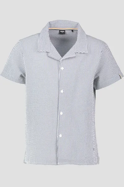 Image of BOSS Bodywear Beach Striped Seersucker Shirt - XXL Blue Shirts male 50508938-413 XXL