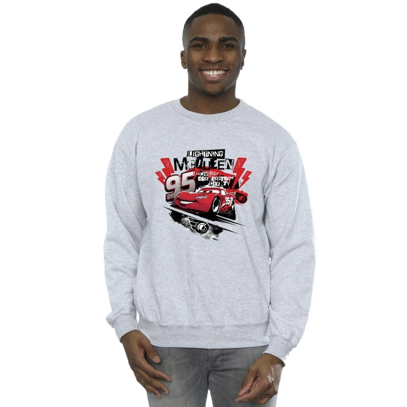 Image of Disney Men Cars Lightning McQueen Collage Sweatshirt in Grey Size: Small Grey S Male 5063283488656