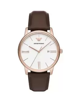 Image of Emporio Armani White Dial Brown Strap Mens Watch, Black, Men