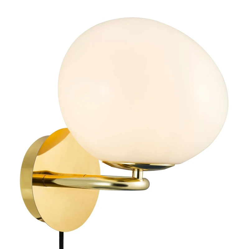 Image of Nordlux Shapes Indoor Wall Light Brass Metal Sensor E14 Hand Blown Glass - Plug In or Mains Powered, IP20 in Gold Gold Unisex