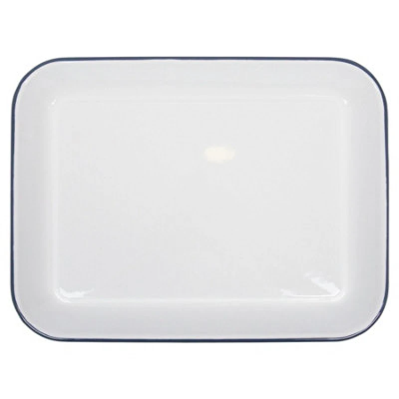 Image of Argon Tableware White Rectangle Enamel Baking Tray - 34Cm X 26Cm - Blue