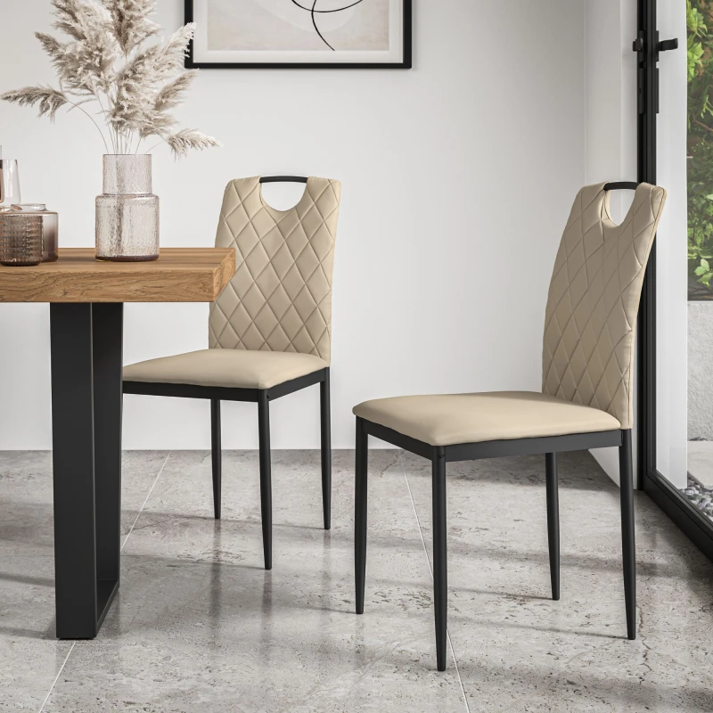 Image of More4Homes Set Of 2 Monza Faux Leather Dining Chair Modern Padded Seat Metal Legs Kitchen (Beige)
