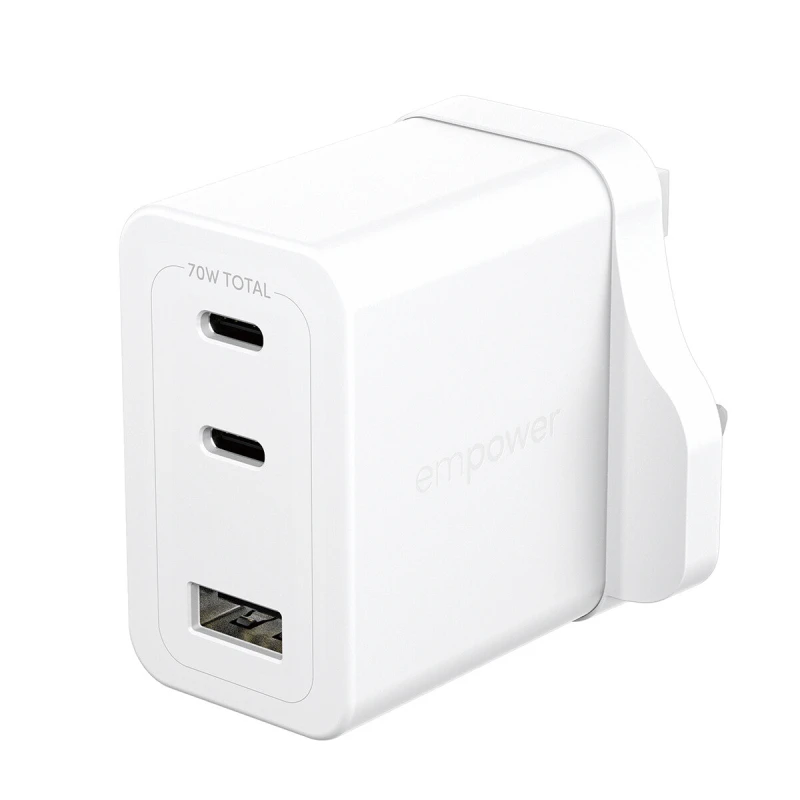 Image of PanzerGlass PanzerGlass empower by Turbo 70W Multiple Charger incl. 2 x USB-C + USB-A UK Plug Silver White EM83840