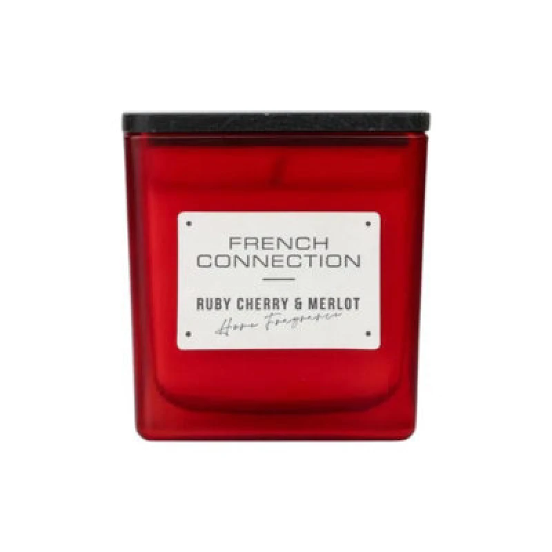Image of French Connection French Connection Square Cherry & Merlot Candle Long-Lasting Luxury Gift in Red Size: Medium Red Medium Unisex 5056791600290