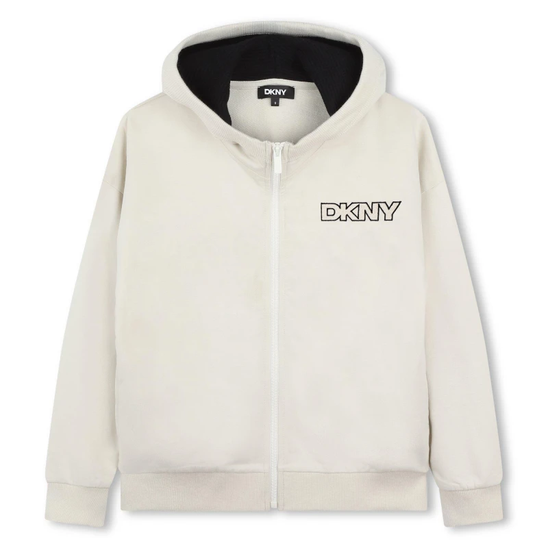 Image of DKNY Logo Zip Hoodie Juniors - Cream Cream One Size