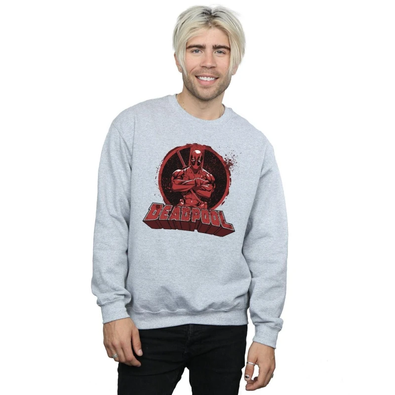 Image of Marvel Marvel Men Deadpool Crossed Arms Logo Sweatshirt in Grey Size: Small Grey S Male 5057736418123