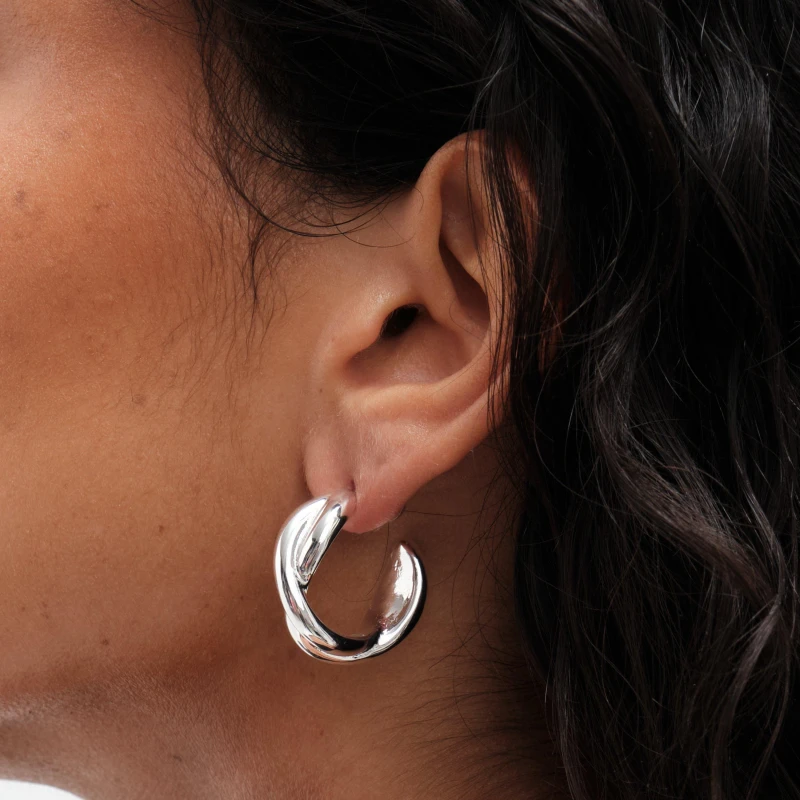 Image of Mood Mood Silver Polished Weave Hoop Earrings Silver female