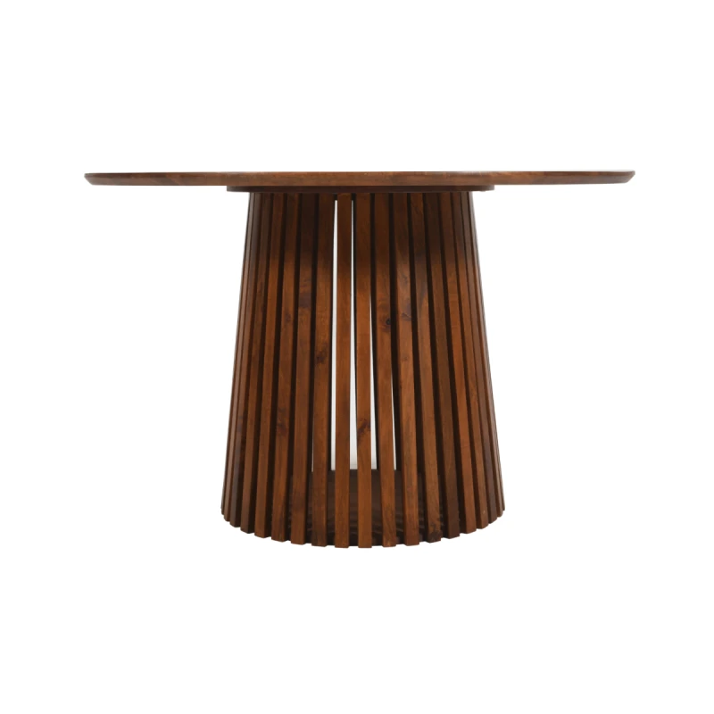 Image of Indian Hub Slatted Mango Wood Round Dining Table 4 To 6 Seater