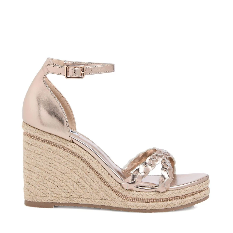 Image of Dune London Khai Plait Detail Embellished Wedge Sandals Rose Gold female UK 7