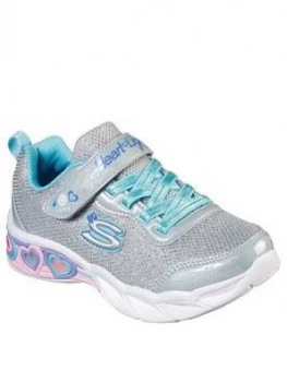 Image of Skechers Girls Sweethearts Lights Strap Trainer, Silver, Size 12.5 Younger