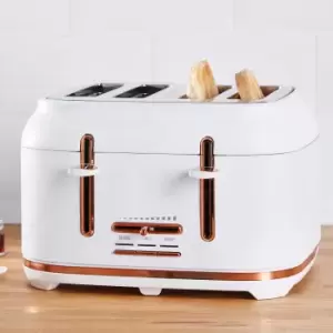 Image of Dunelm 4 Slice Matt White & Copper Toaster