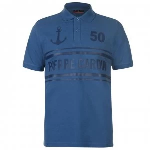 Image of Pierre Cardin Raised Print Logo Polo Shirt Mens - Blue