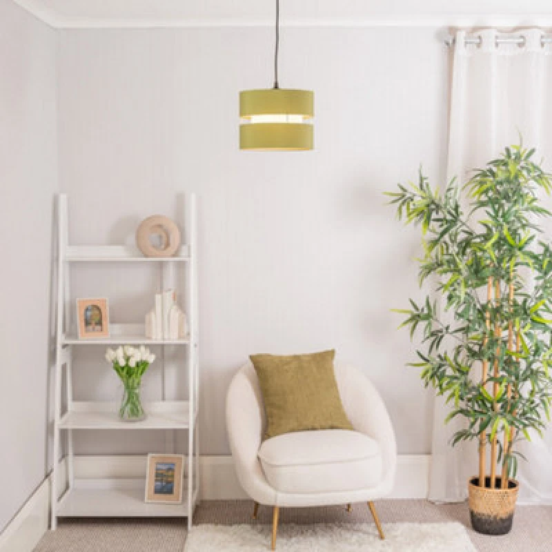 Image of ValueLights Sophia Pair of Easy Fit Small Light Lamp Shades with 10W LED Warm White Bulbs Olive